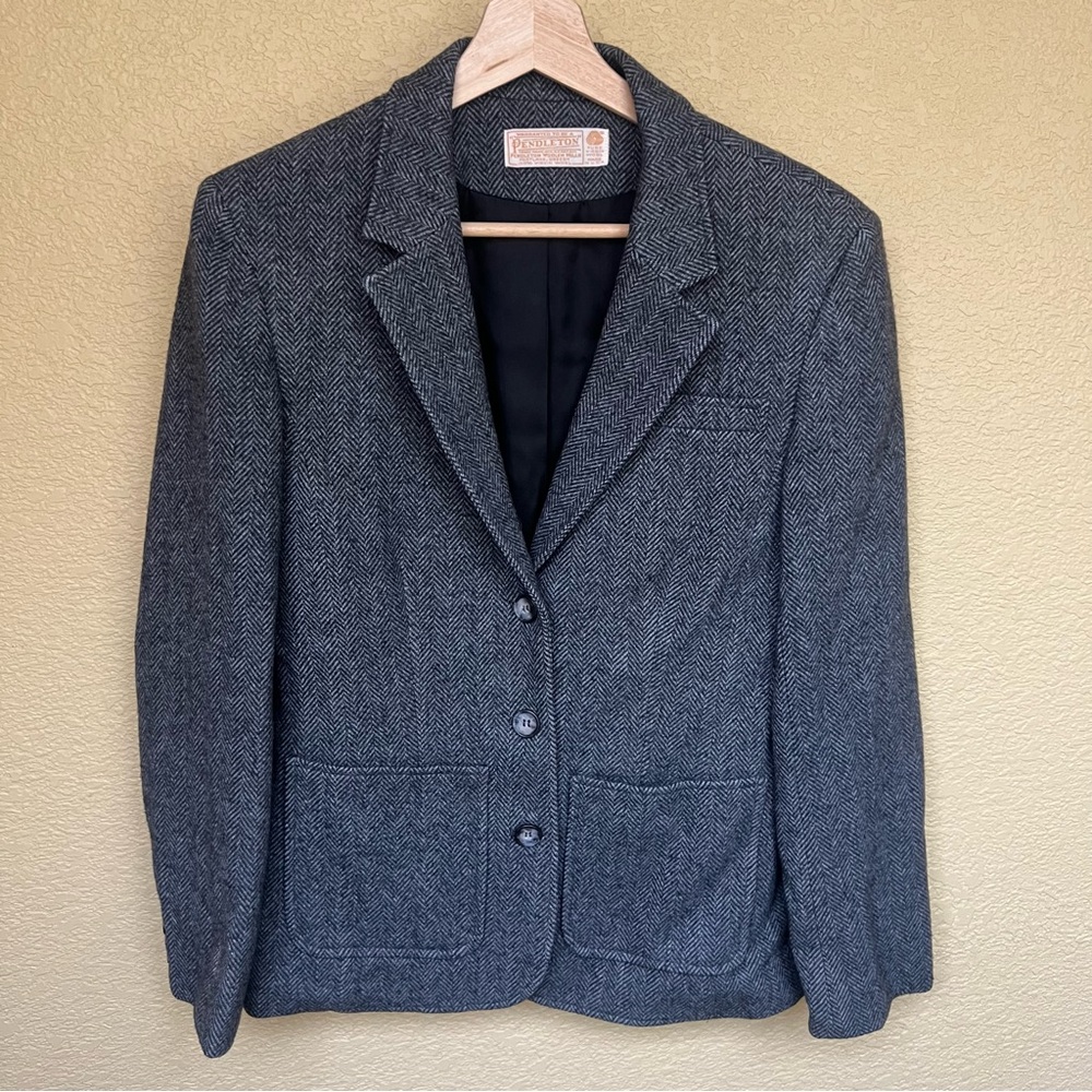 Pendleton Gray Herringbone Women's Blazer 100% Virgin Wool